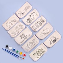 아이디몬 감성 파우치세트 10종 (물감포함) 컬러링 그리기 파우치 캔버스천 광목 필통 만들기, 마트료시카, 미니아크릴물감A 6색