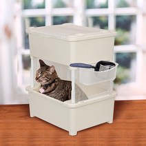 집사네 고양이 화장실정리함/반려묘 모래통/애묘 용품정리함, 대형2단 투명홀더보조바구니_블루