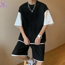 셀럽당 여름 남성용 루즈핏 반팔 반바지 세트