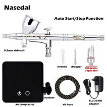 도색 부스 도장 스프레이 Nasedal NTW 0.2mm 듀얼 액션 자동 중지 에어 브러시 압축기 9cc 0.3mm 0.5mm 건 모델 메이크업 네일 아트 케이크 자동차, [05] N.-2