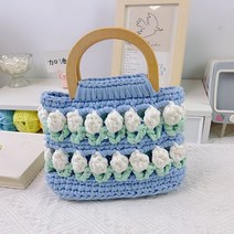 튤립 DIY 파우치 핸드폰 가방 뜨기 패키지 뜨개질, 화이트플라워+아크릴핸드+공구+튜토리얼