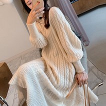 체인지쉬 (change she) 꽈배기 라인 라운드넥 데일리 니트 롱원피스