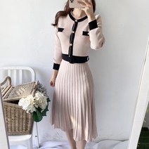 SALE 베루 라인배색 금장 벨트 니트 플리츠원피스