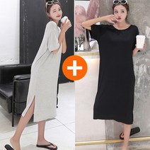 1+1 모달 옆트임 반팔 롱 원피스 루즈핏 봄 여름 잠옷