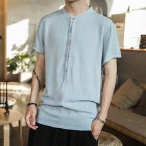 반팔티셔츠남자 차이나 t셔츠 남성 여름 솔리드 무지 면린넨 상의 중국식 와이드 루즈핏 만능코디 공연복 293927554