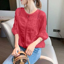 이노뱅크 레이스 라인 라운드넥 블라우스 티셔츠 INO057A