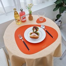 TAD 방수 가죽 식탁 테이블 매트 2P, 오렌지_식탁매트 컵받침 (2P)