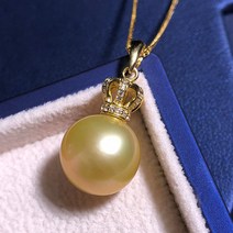 라오농 천연색 해수 진주 목걸이 펜던트 진한 티 골드 크라운 펜던트+d2508LL