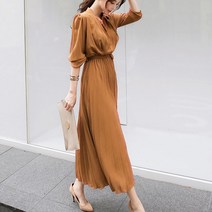 Se설렘 사 가을 롱 플리츠 원피스 예쁜 쉬폰 스커트 30 40대