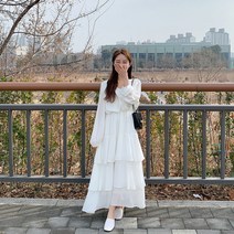 [문의폭주] 언발 캉캉 쉬폰 프릴 롱 원피스