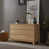 [2만원 즉시할인]장인가구 순수 편백나무원목 6서랍 와이드 서랍장, 내츄럴