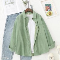 Makone 상표등록 Makone 상표등록 플라워 레이스 블라우스 브이넥 블라우스 코듀로이 셔츠 여성용 탑과 긴 소매 봄 여성 솔리드 느슨한 남자 친구 스타일 셔츠