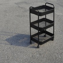 이동식 무빙 3단 트롤리 철제 웨건 주방 카트 블랙, 핑크