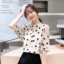 가바바 여성 블라우스 하트 토드무늬 오프숄더 고품격 러블리 데이트룩 여름 블라우스 G36763