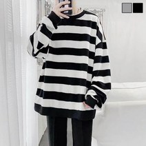 남자 외출 패션 굵은 스트라이프 오버핏 티셔츠