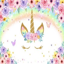 셀프 사진 촬영 포토 호환 유니콘 배경 소녀 생일 파티 장식 무지개 꽃 공주 베이비 샤워 배너, Vinyl-180x120cm+11