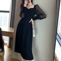 원피스 4월 5월 결혼식 하객룩 패션 벚꽃코디 봄여자옷 가을 스커트 블랙 드레스 S75
