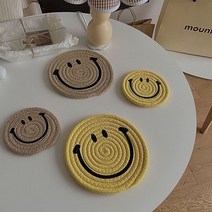 면 린넨 냄비 컵받침 식기매트 스마일 코스터 옐로L