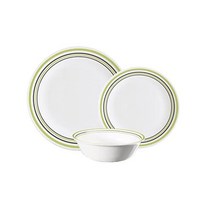 Corelle 코렐 비트렐 유리 12피스 컨트리 코티지 칩 및 깨짐 방지 디너 세트 그린/블루 - 3029B, Green/ Grey