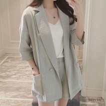 자켓 여자 반바지 린넨 여름 여성 정장 투피스 세트, 01.린넨 투피스세트-그레이(XL)