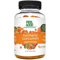 FeelGood 슈퍼푸드 슈퍼 베리 멀티비타민 보충제 아사이 암라 링곤베리 마키 빌베리 아로마 젤리 맛 비건 GMO 프리 60개, 강황 커큐민 구미