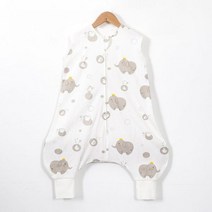 아기 침낭 28-32 ℃ 시원한 조끼 어린이 수면 주머니 남아/여아용 100% 면 통기성 티피 방지 신제품, XXL(110cm), 회색 코끼리