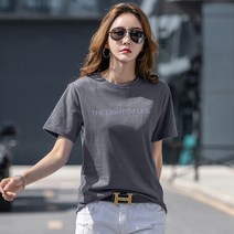 엘에프제트 여성 라운드넥 레터링 반팔티셔츠 캐주얼 스판 면티