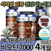 식약처 인증 에너지 충전 비오틴 7000 피부 모발 머리카락 머릿가락 두피 손톱 모발 영양 건강 기능 식품 L시스틴 L 시스테인 비오딘 바이오틴 바이오딘 바이오디 추천 먹는법 효과, 1개(17600원 할인), 120정