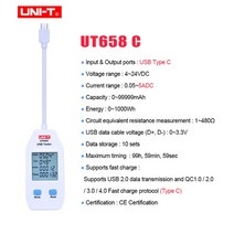 USB 테스터 uni-t ut658ac이중 전압 및 전류 모니터 볼트 암페어 디지털 제품 충전기 데이터 저장 용량 측정기, UT658C