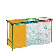 마대&비닐 분리수거대(철제/원터치접이식/100L/3분류) [마대 비닐 그물망 겸용]