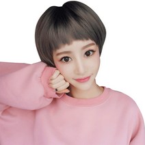 하이유니 여자 처피 뱅 숏 컷 패션 통가발 가발 25cm + 가발망 + 거치대 세트, 다크브라운 / 25cm