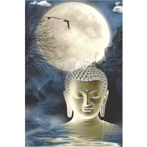 달빛아래 온천에서 수행하시는 부처님 보석십자수 원형비즈 전체수 DIY 키트 비즈 붙이기, 60X90cm