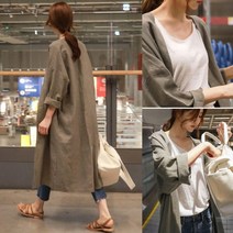 데이트룩 레이디 코디 루즈 재킷 롱 린넨 코트 여름 여성 자켓 롤업 주말 가을