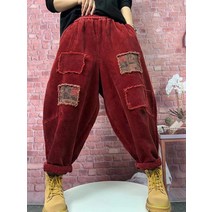 코듀로이 팬츠 팬츠 부츠컷 특이한 반바지 코로듀이팬츠 코로듀이 핑크골덴 핑크 골덴 키작녀골덴 2022 가을겨울 백합패치 헐렁헐렁 큰 사이즈 기모 두꺼운 캐주얼 허리 밴딩