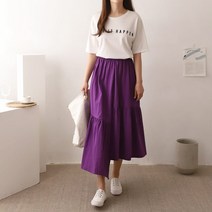 데일러뷰 린넨 언바란스 롱 스커트 마 밴딩 치마 A라인 플레어 셔링 여름