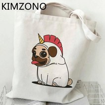 쇼핑백 퍼그 쇼핑 가방 bolsas de tela bolsa 재사용 가능한 캔버스 식료품 bolso 토트 백 cabas shoping ecobag, 13.54373