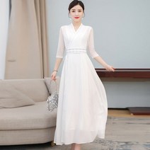 고급 화이트 어른 여자 하객 개량 한복 원피스 77사이즈 50대 신부 엄마 혼주 한복