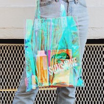 Pink 홀로그램 PVC 에코백 [투명 바캉스 비치 여행 백 숄더]