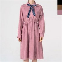 하객 미디 여성 체크 밴딩 리본 봄 플리츠 원피스