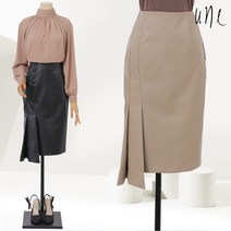 윈 UNE유니크언발주름에코레더스커트
