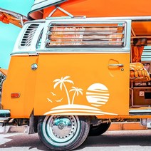 비치 선셋 팜 트리 자동차 데칼 캠핑카 캐러밴 캠핑카 suv 트럭 장식 레이싱 스티커 비닐 자동 튜닝 액세서리, 보여진 바와 같이, 90X47CM