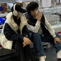 가을 겨울 패딩 조끼 여 겉 후드 커플 루즈핏 조끼 여