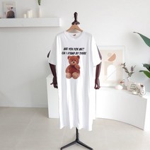 [메이룸] 베어ops 캐릭터 프린트 옆트임 반팔 롱원피스