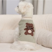 강아지옷 리본곰 니트 조끼, 그린