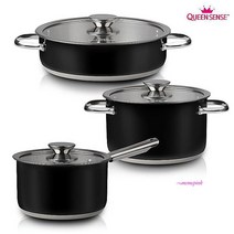 퀸센스 블랙 3종세트 세련된 스텐 스테인리스 냄비 식기세척기 라면 가스렌지mno943, MMSg_알토 IH 냄비 편수18+양수18+양수20