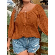 빅 사이즈 앞 스트랩 나비매듭 리본 볼륨 소매 블라우스