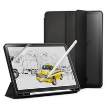 신지모루 스마트커버 애플펜슬 수납 태블릿PC 케이스 + 종이질감 액정보호 필름 세트, 블랙