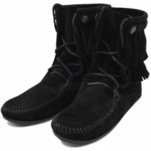 [미네통카]DOUBLE FRINGE BOOT프린지 부츠 레이디스 스웨이드(23cm 블랙)