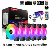 렌지후드필터 팬 주방팬 레인지통후드 주방후드고장 환풍기컴퓨터 케이스 120mm 팬 램프, 음악과 함께하는 6명의 팬, RGB, 하얀