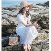 빅사이즈여름 휴양지패션 휴양지 괌원피스 베트남 휴가룩 커플비치웨어 비치웨어 신혼여행 비치드레스 휴양지 원피스, M, 흰색